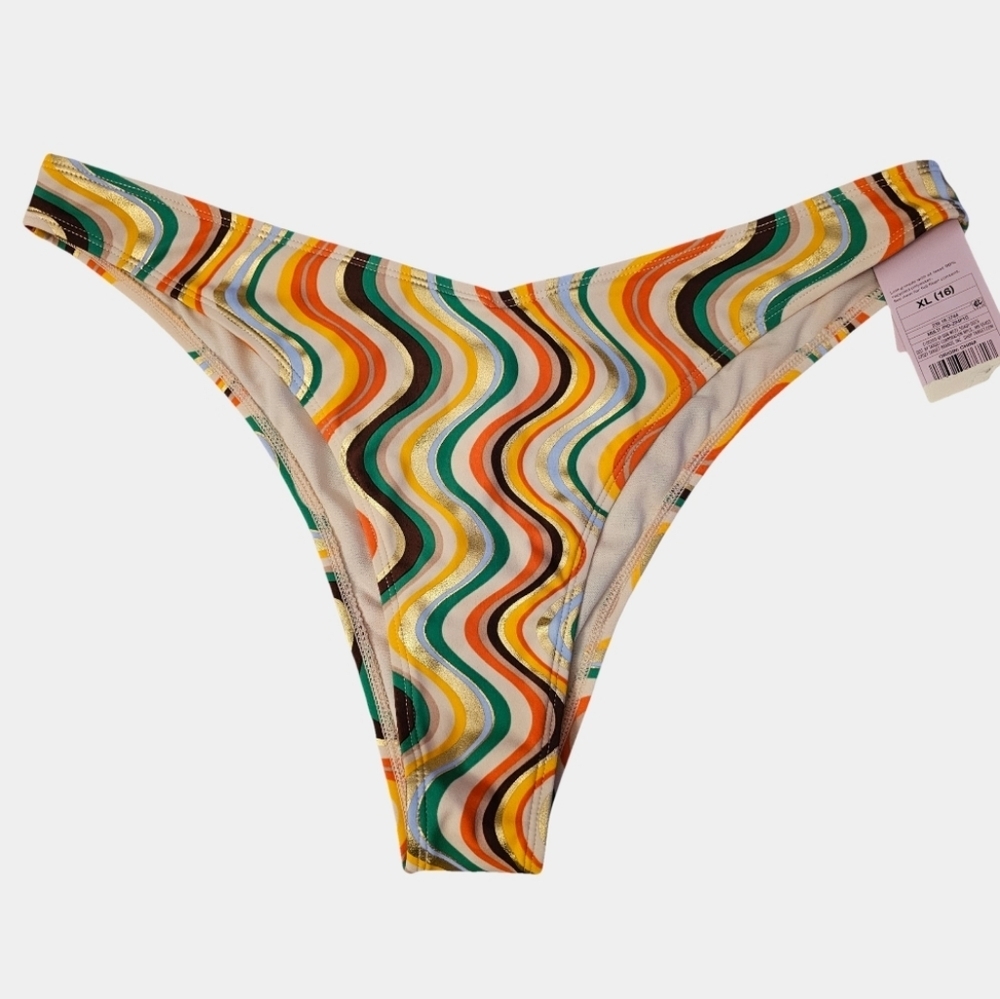 Wild Fable Wavy Pattern Extra Cheeky Low-Rise High Leg Bikini Bottoms Sz XL 16